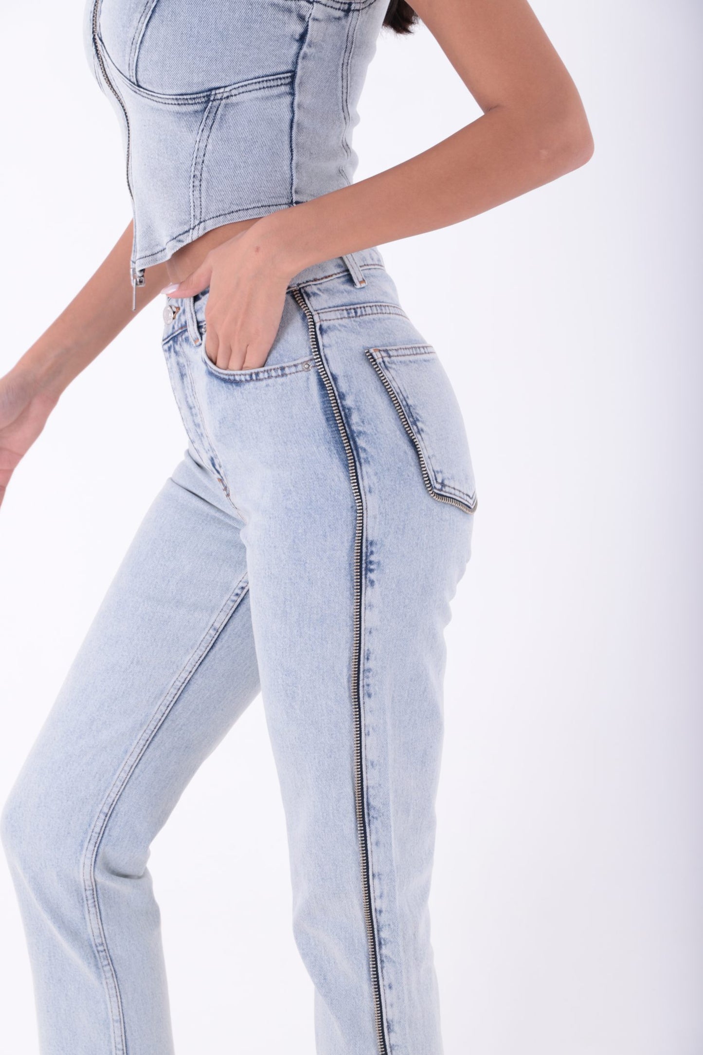 Şerit Fermuarlı Kot Pantolon 7004