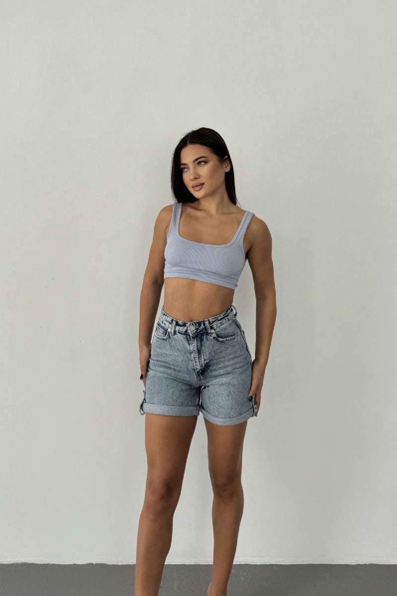 Duble Paça Kot Şort 292