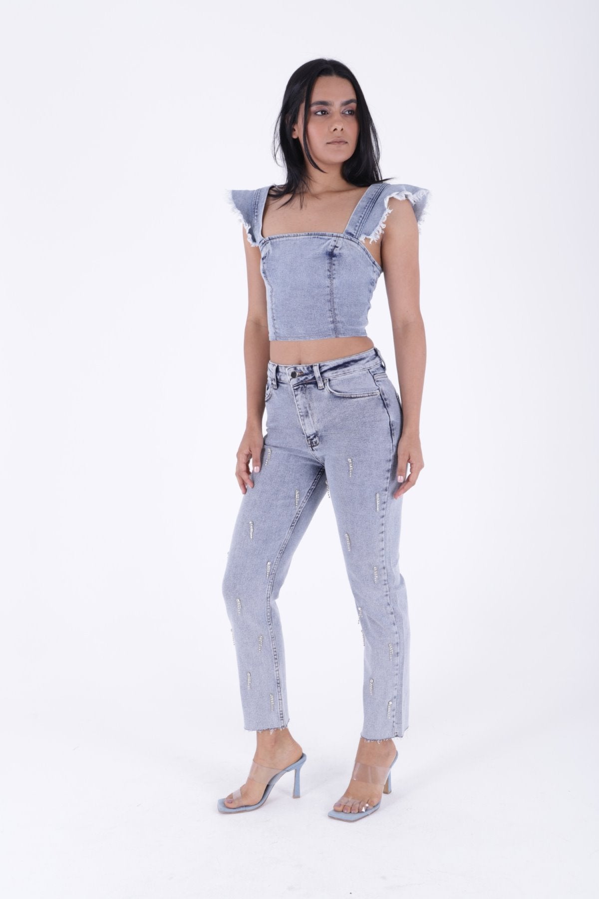 Damla Taşlı Mom Fit Kot Pantolon 7024