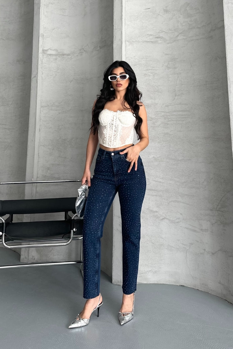Serpme Yıldızlı Mom Fit Kot Pantolon 7040