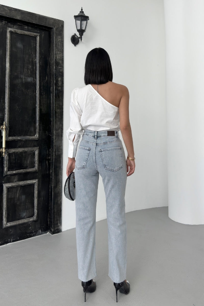 Taşlı Mom Fit Kot Pantolon 7116