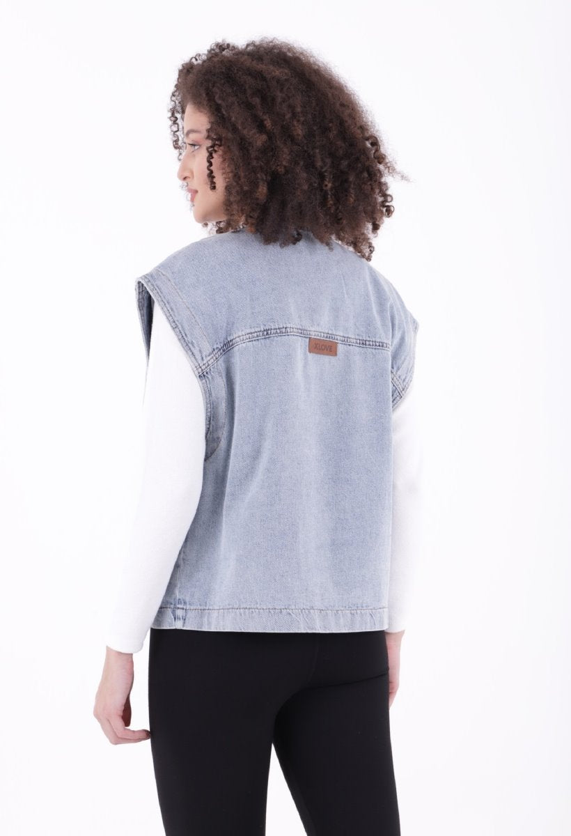 Fermuarlı Oversize Kot Yelek 6073