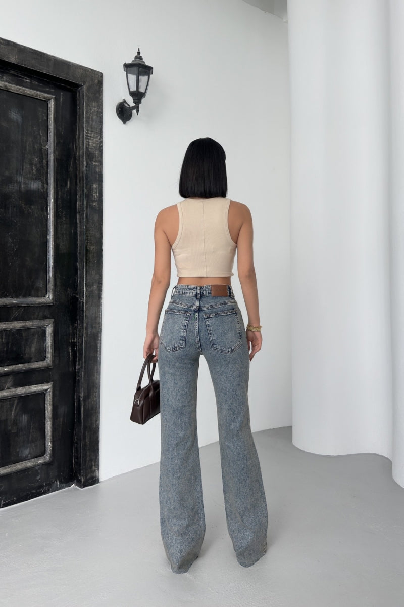 Kesik Paça Straight Fit Kot Pantolon 7070