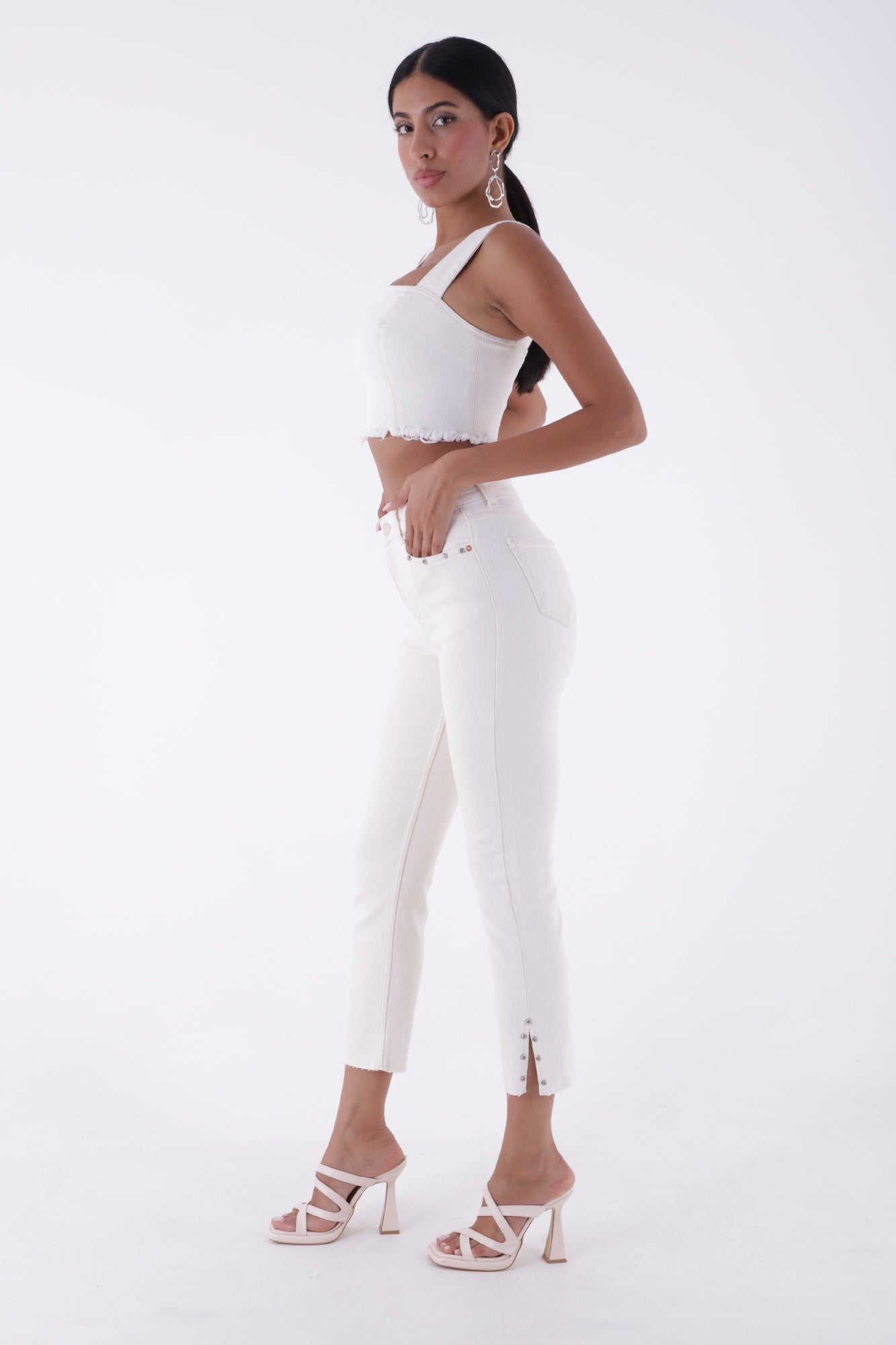 Yanı Yırtmaçlı Flare Paça Mom Kot Pantolon 1774