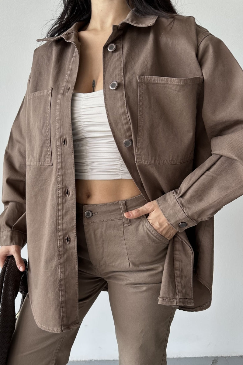 Düğmeli Oversize Kot Gömlek 6080