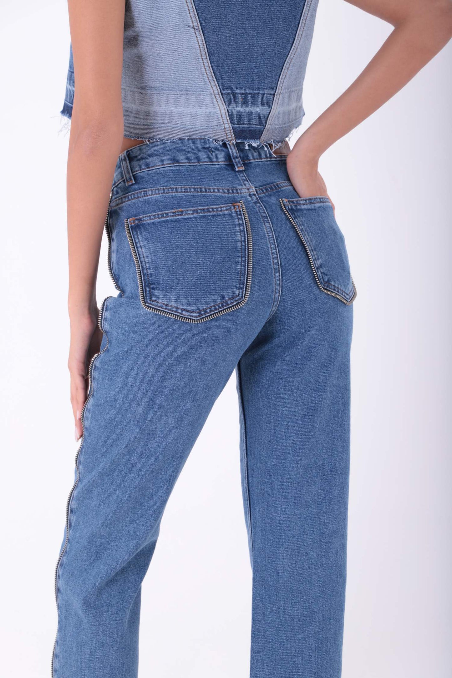 Şerit Fermuarlı Kot Pantolon 7004