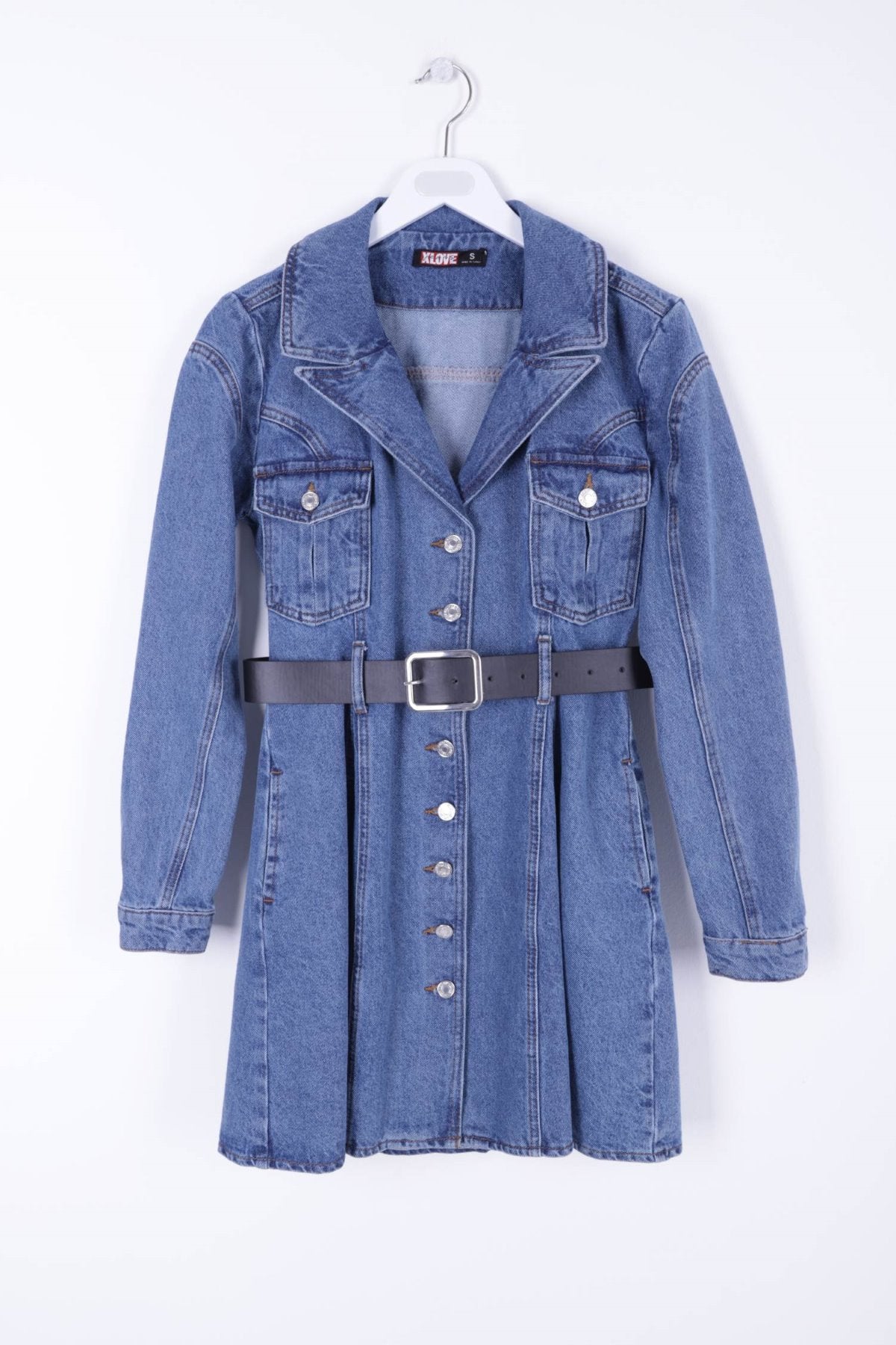 Düğmeli Cepli Kot Elbise 3017