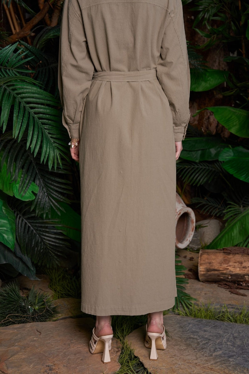 Uzun Keten Elbise HS303