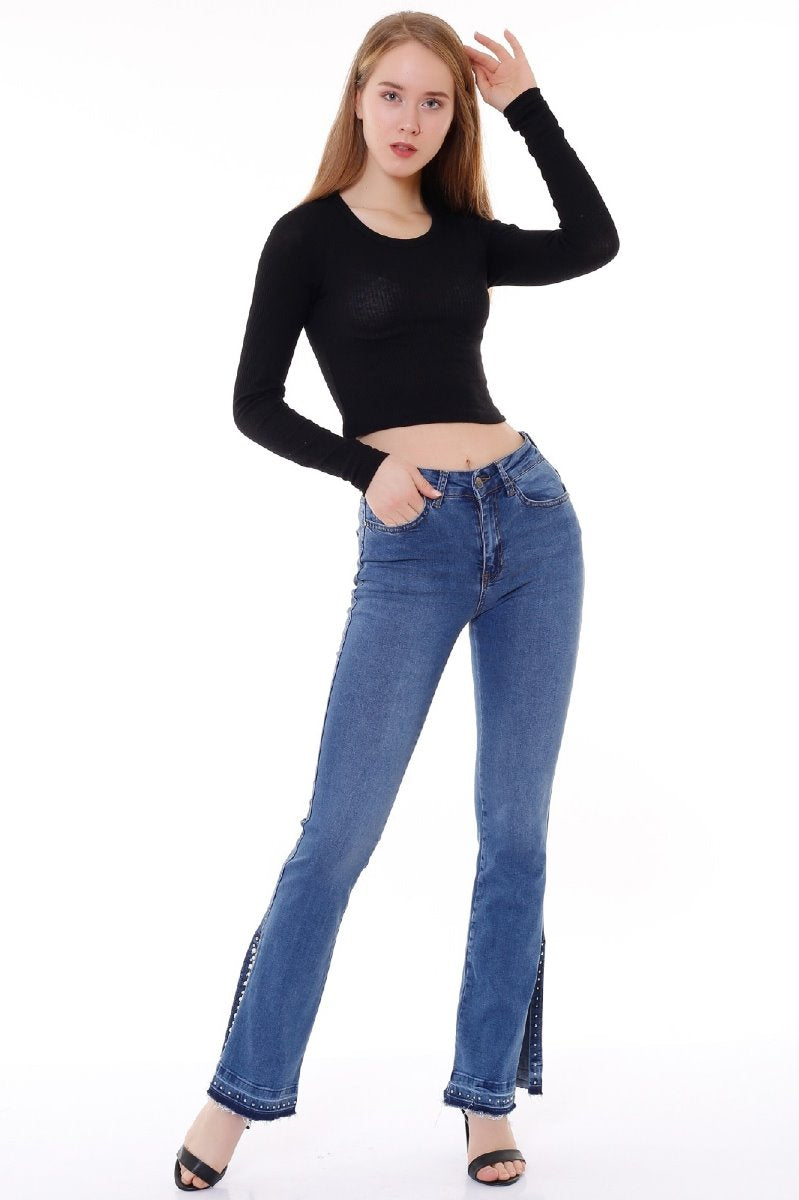 Paça Yırtmaçlı Droplu Kot Pantolon 774