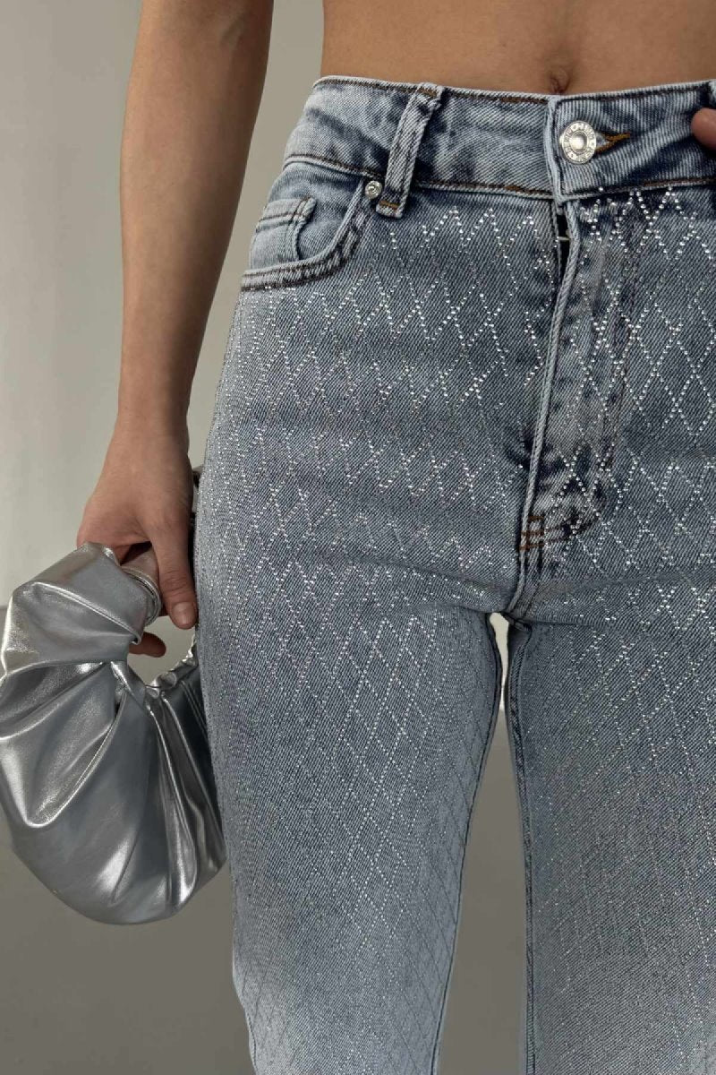Taşlı Mom Fit Kot Pantolon 7092