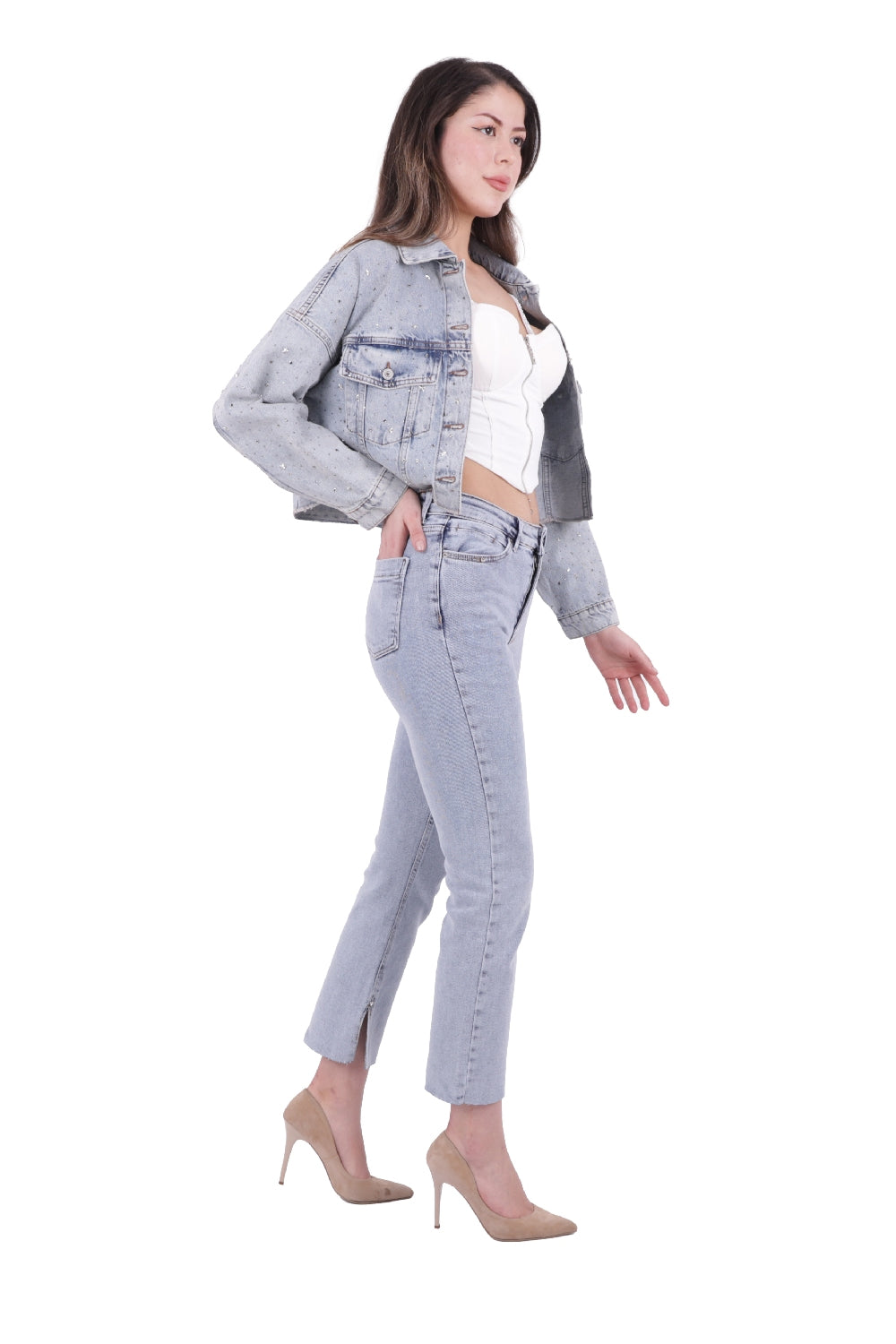 Paçası Yırtmaçlı Serpme Detaylı Mom Fit Jean 1769