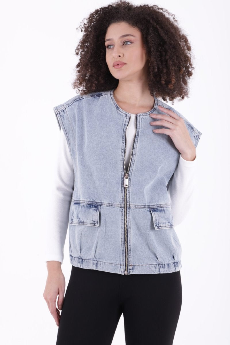 Fermuarlı Oversize Kot Yelek 6073