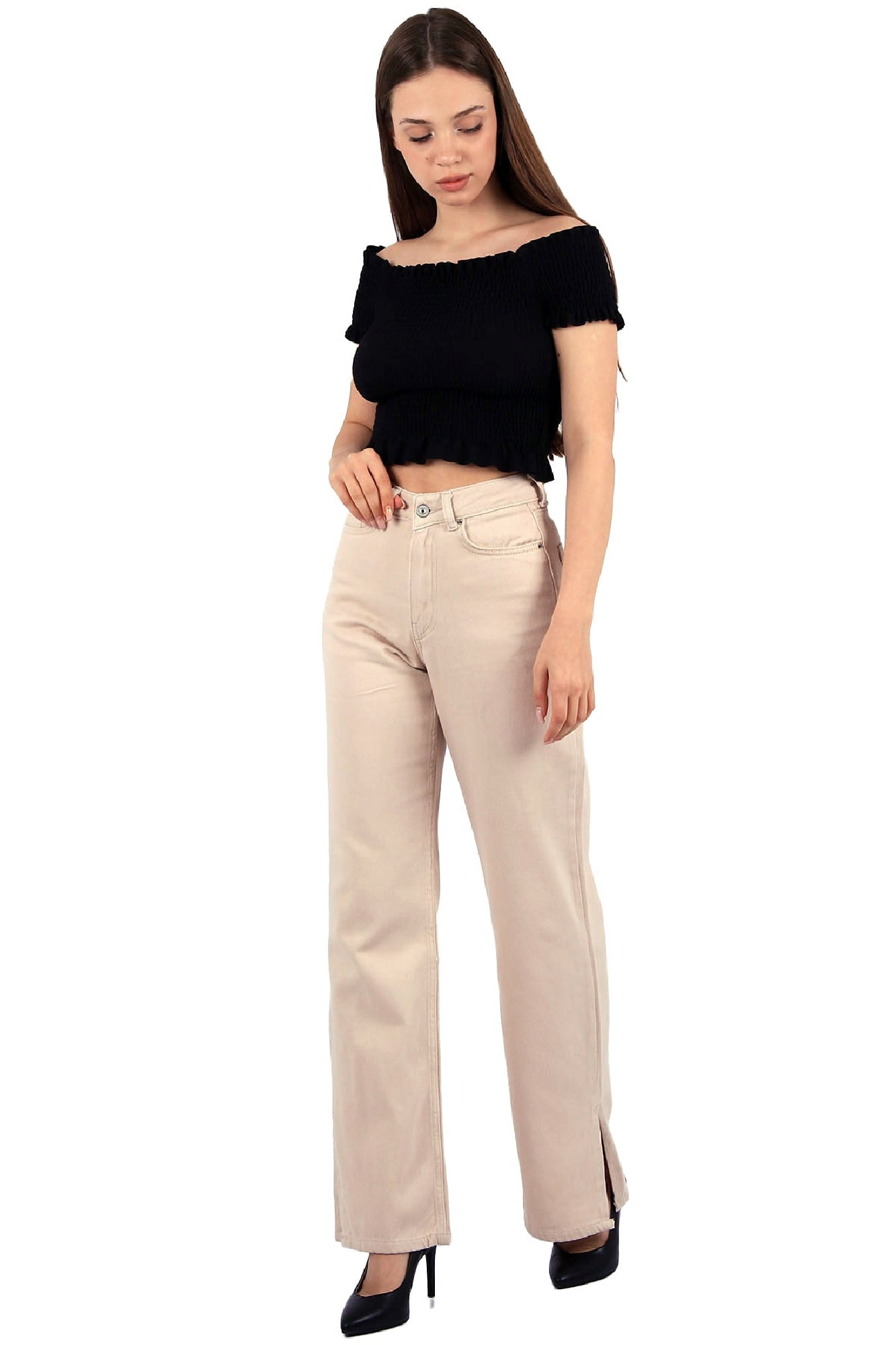 Paçası Yırtmaçlı Mom Fit Kot Pantolon 1732