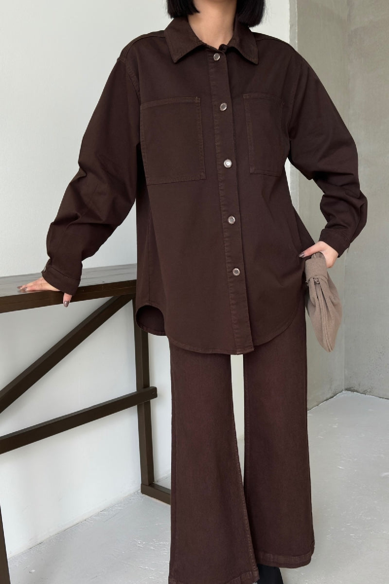 Düğmeli Oversize Kot Gömlek 6080
