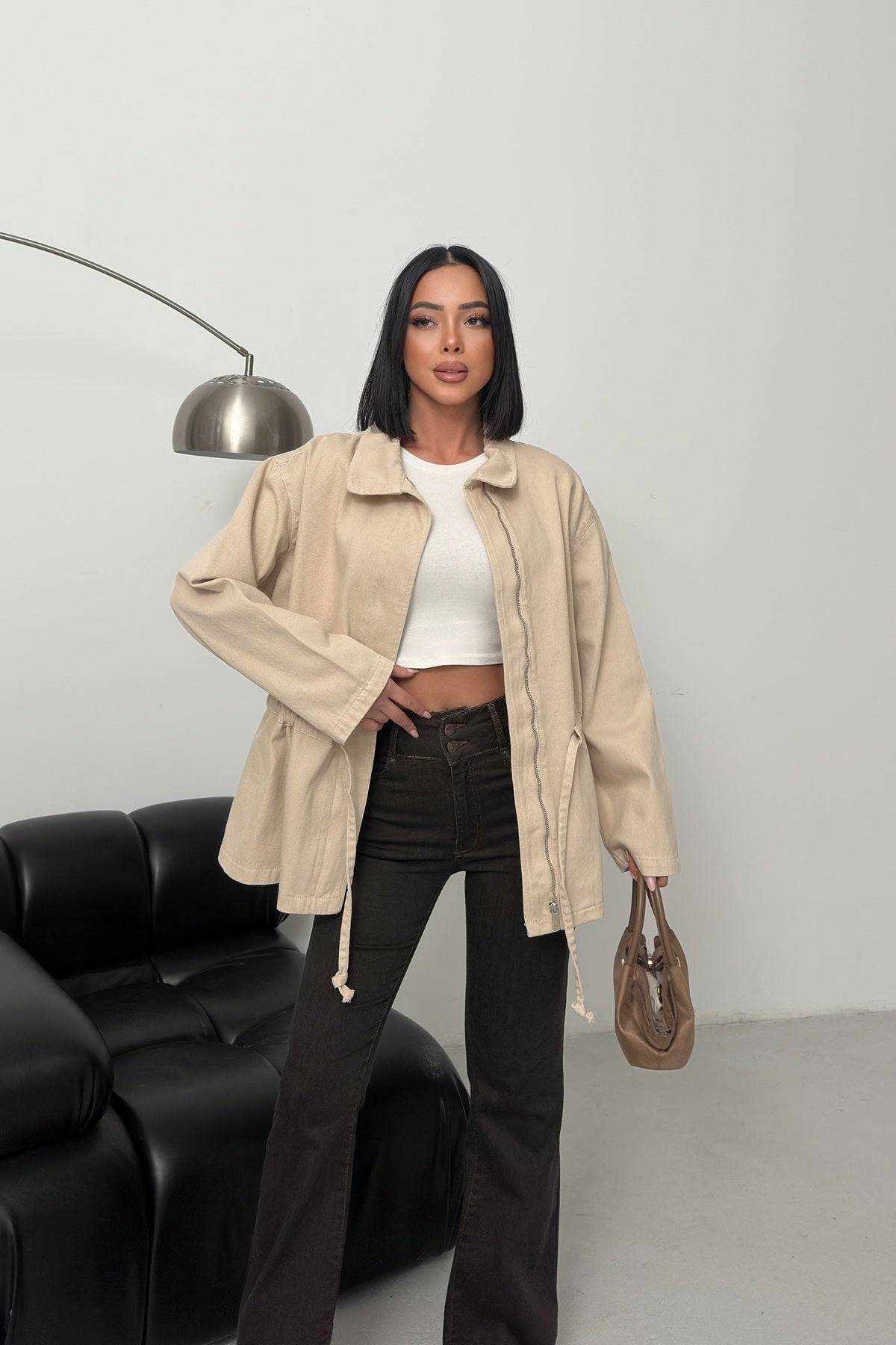 Bel Büzgü Detaylı Kot Ceket 6145