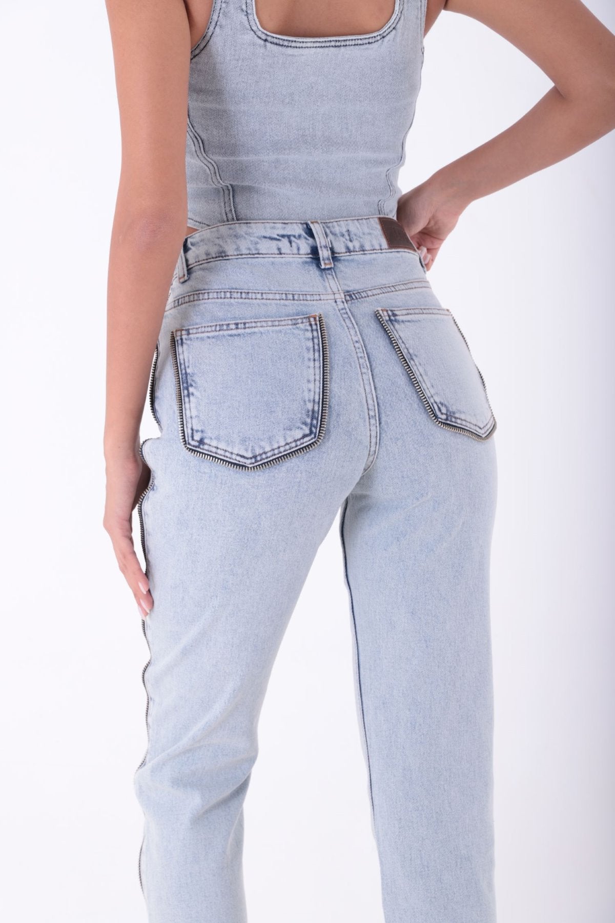 Şerit Fermuarlı Kot Pantolon 7004