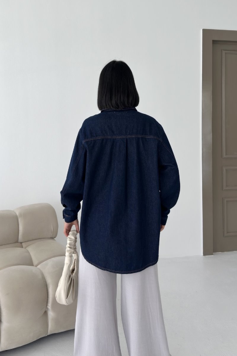 Düğmeli Oversize Kot Gömlek 6080