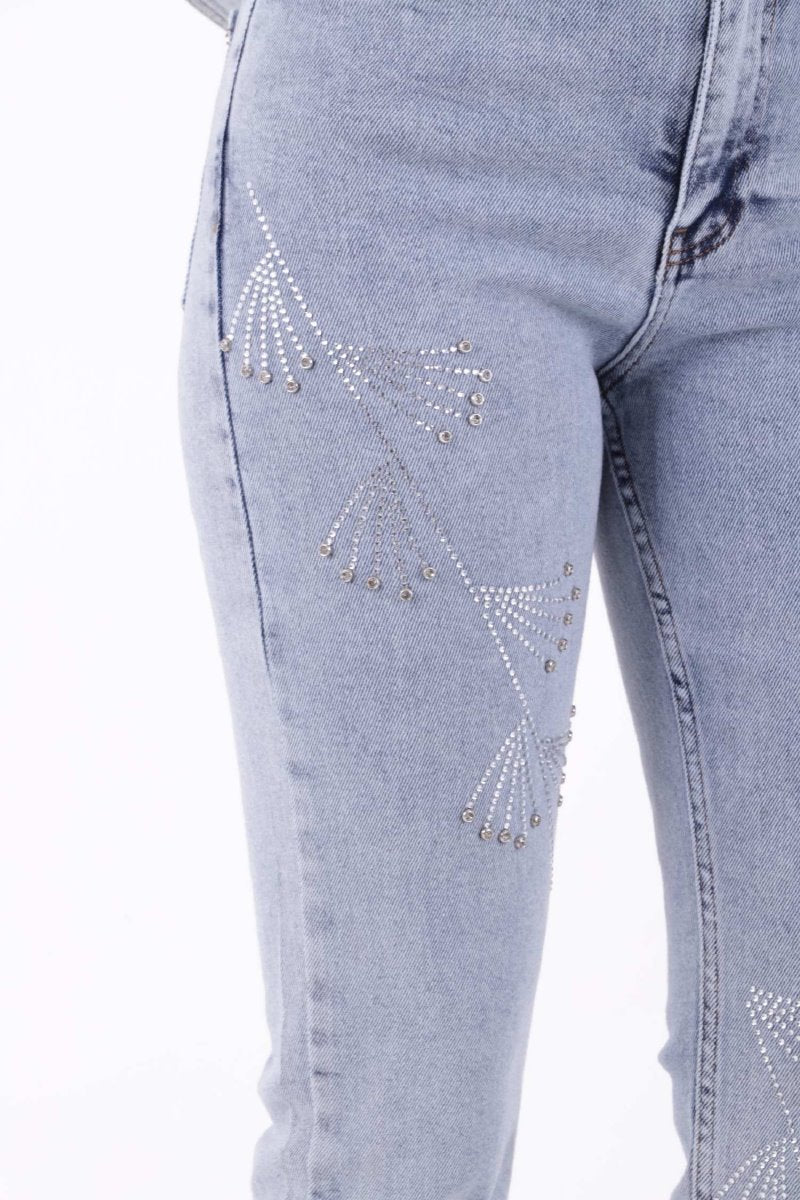 Çapraz Taşlı Mom Fit Kot Pantolon 7054