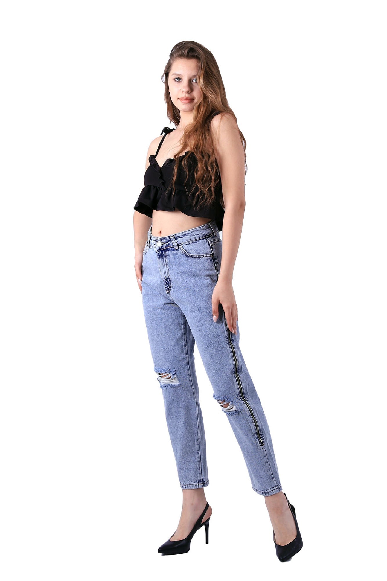 Yanı Fermuarlı Mom Kot Pantolon 717