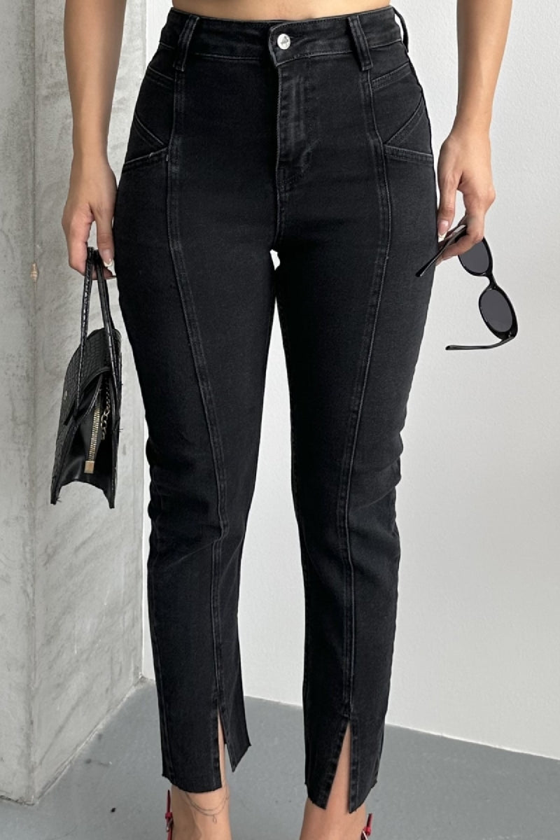 Parçalı Önü Yırtmaçlı Dikişsiz Paça Pantolon 1743