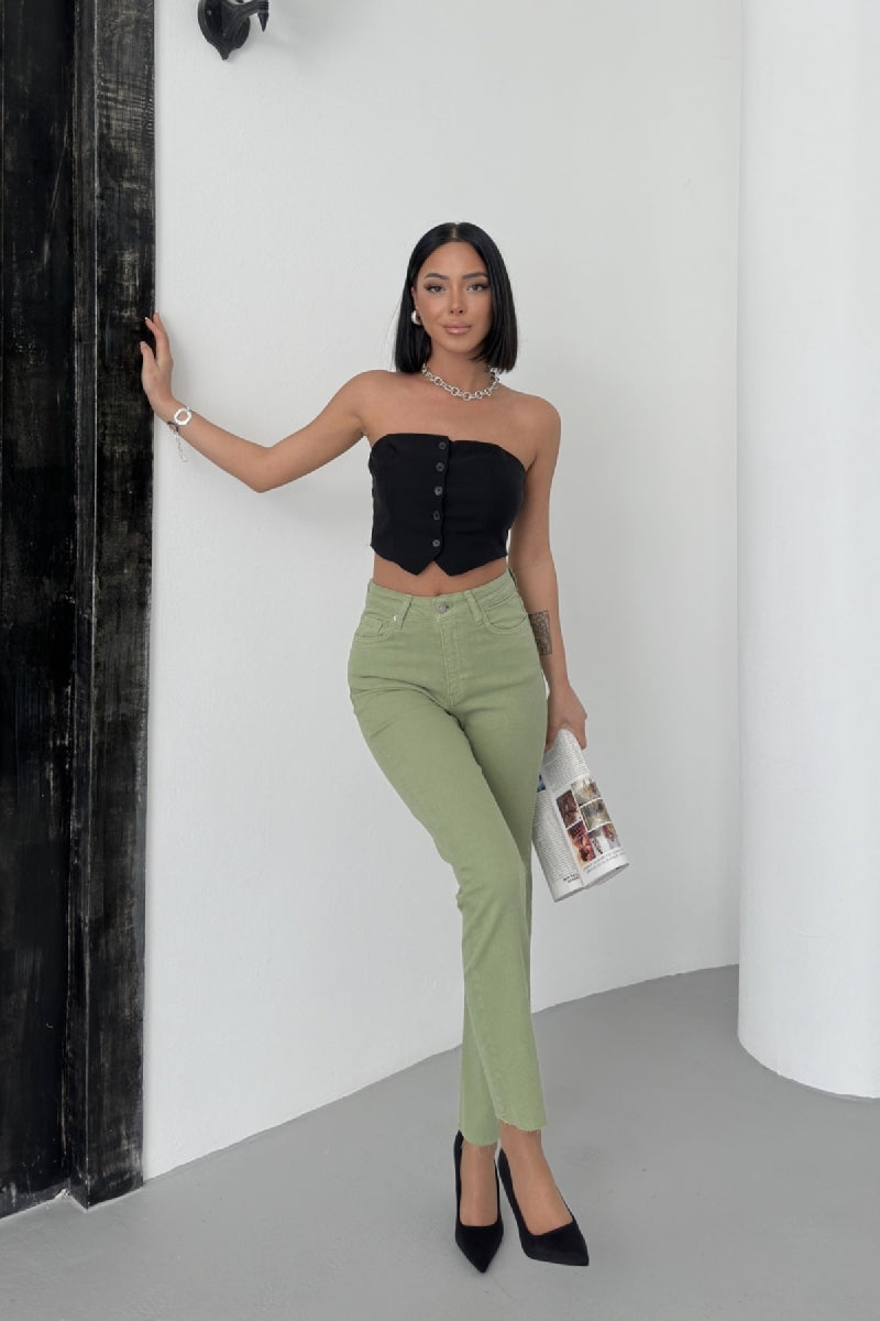 Dikişsiz Paça Mom Fit Kot Pantolon 764