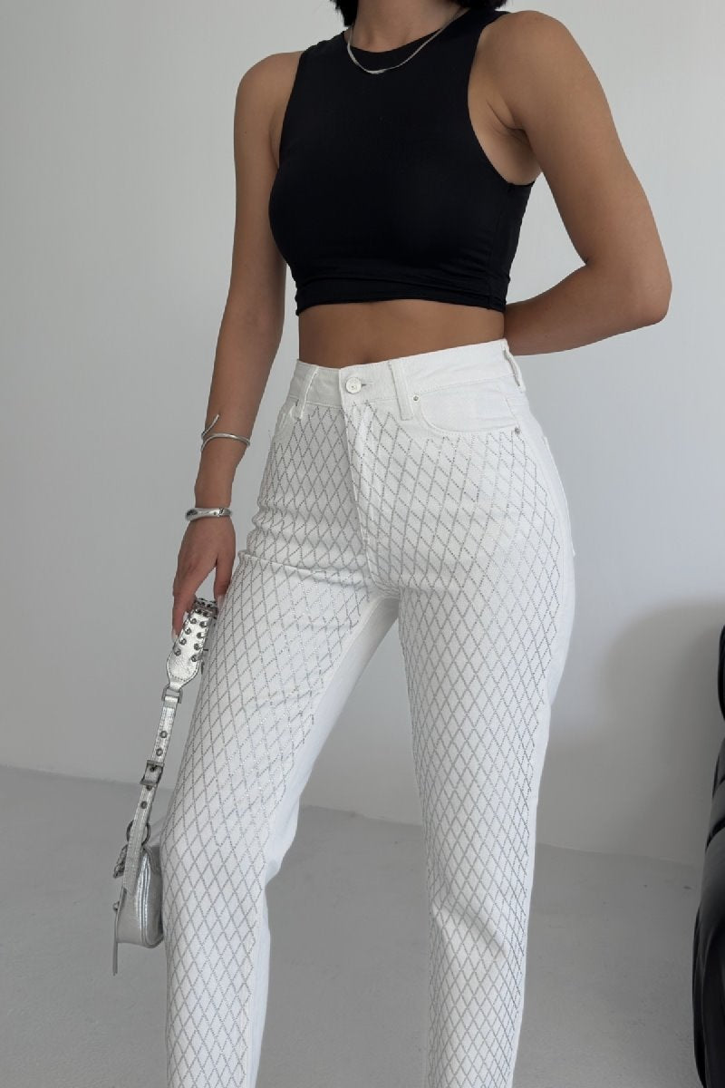 Taşlı Mom Fit Kot Pantolon 7092