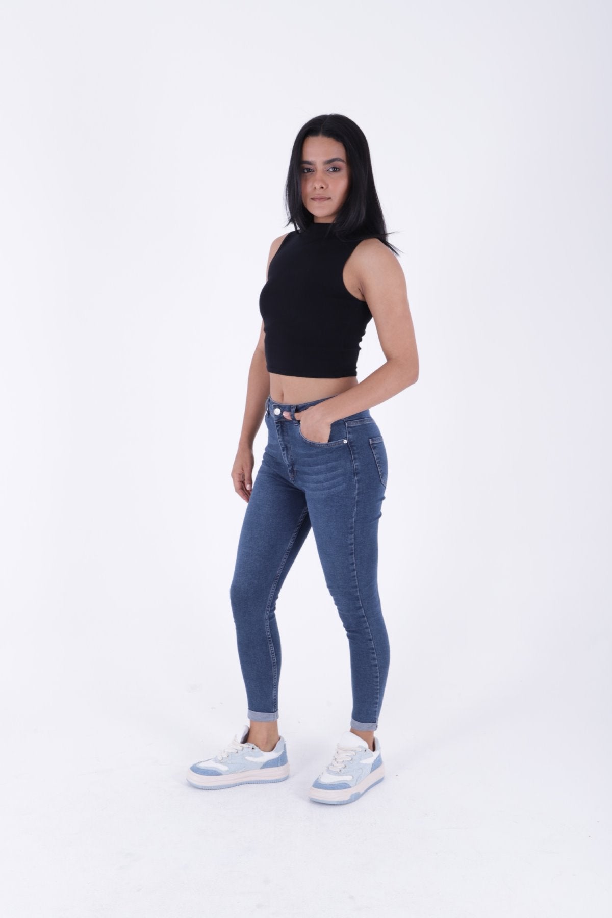 Duble Paça Skinny Kısa Boy Kot Pantolon 820