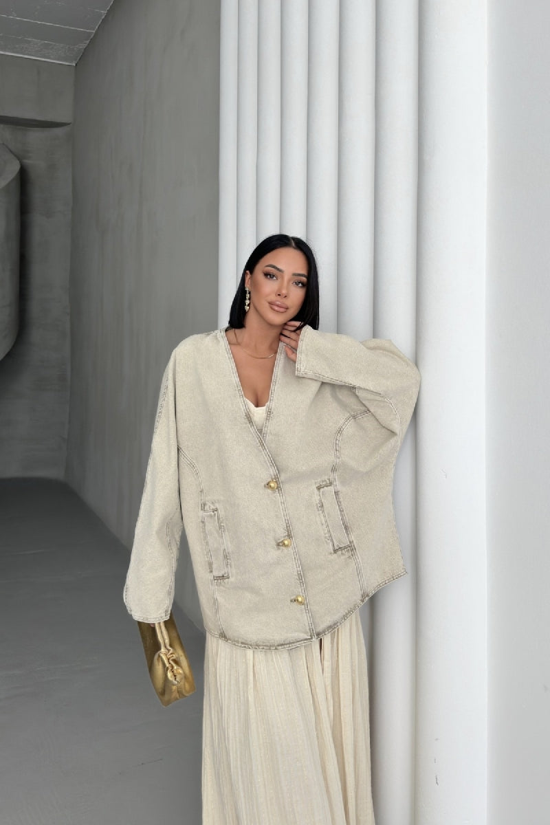 Oversıze Yarasa Kollu Kot Ceket 6059