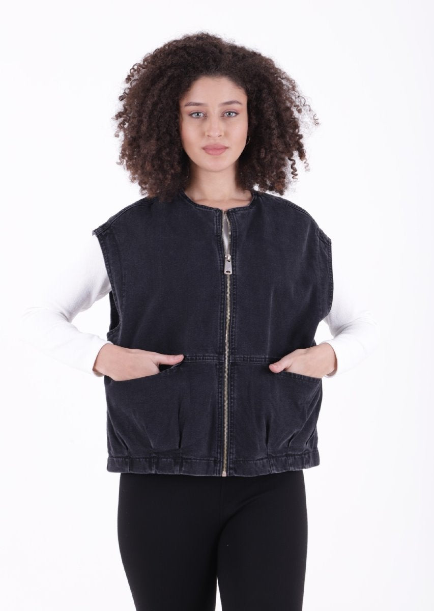 Fermuarlı Oversize Kot Yelek 6073