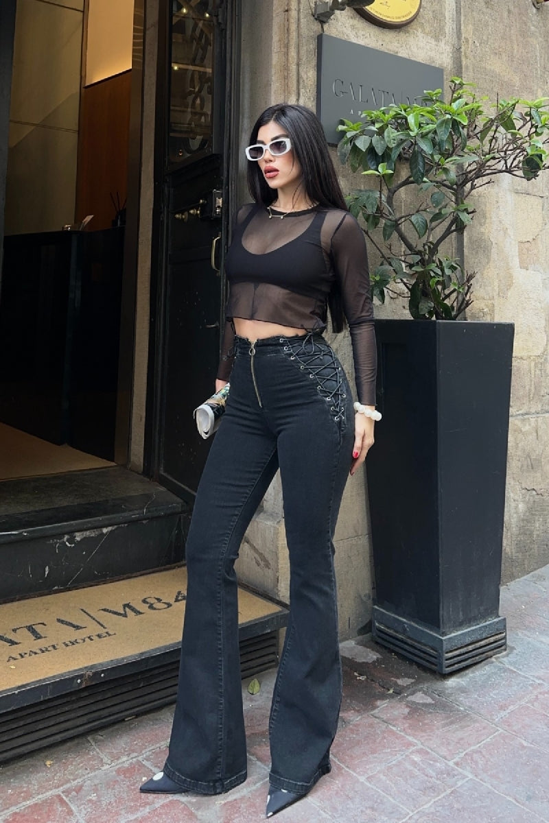 Kuşgözü Detaylı Bağcıklı Pantolon 7095