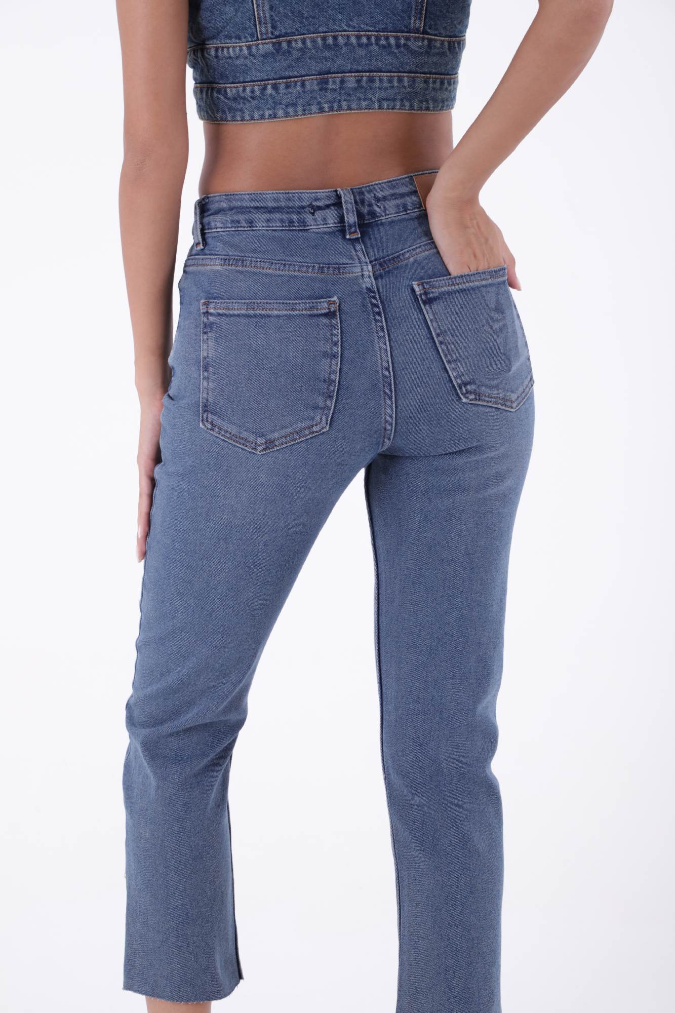 Yanı Yırtmaçlı Flare Paça Mom Kot Pantolon 1774