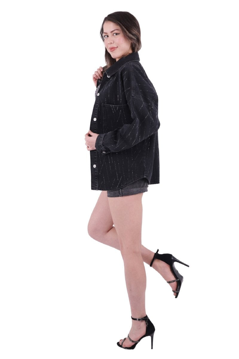 Taşlı Oversize Kot Gömlek 6006