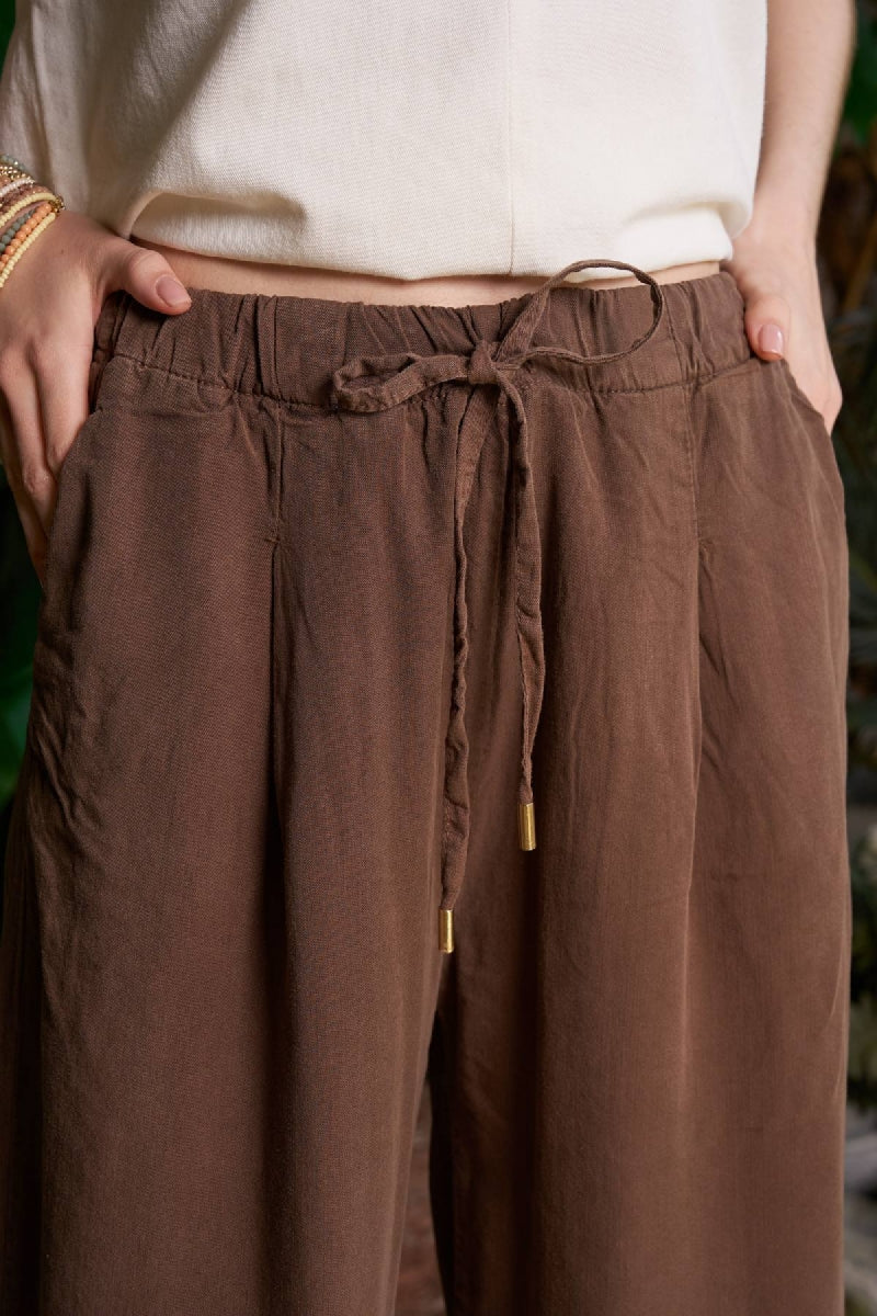 Paça Detaylı Lastikli Keten Pantolon HS700