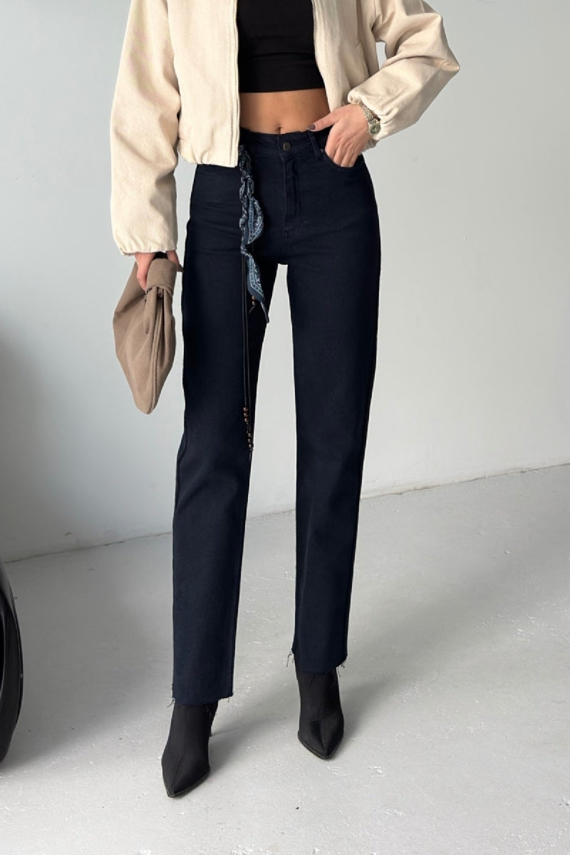 Şerit Detaylı Mom Fit Kot Pantolon 7111