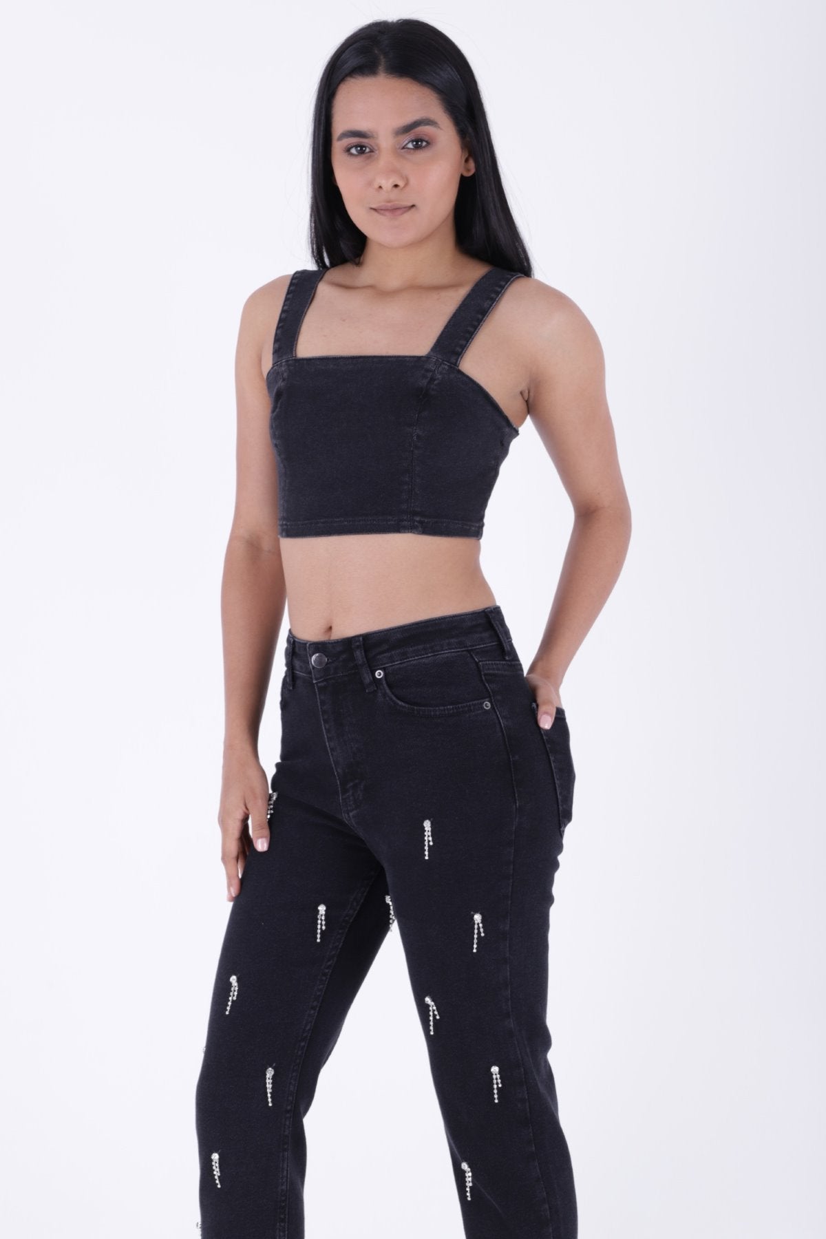 Damla Taşlı Mom Fit Kot Pantolon 7024