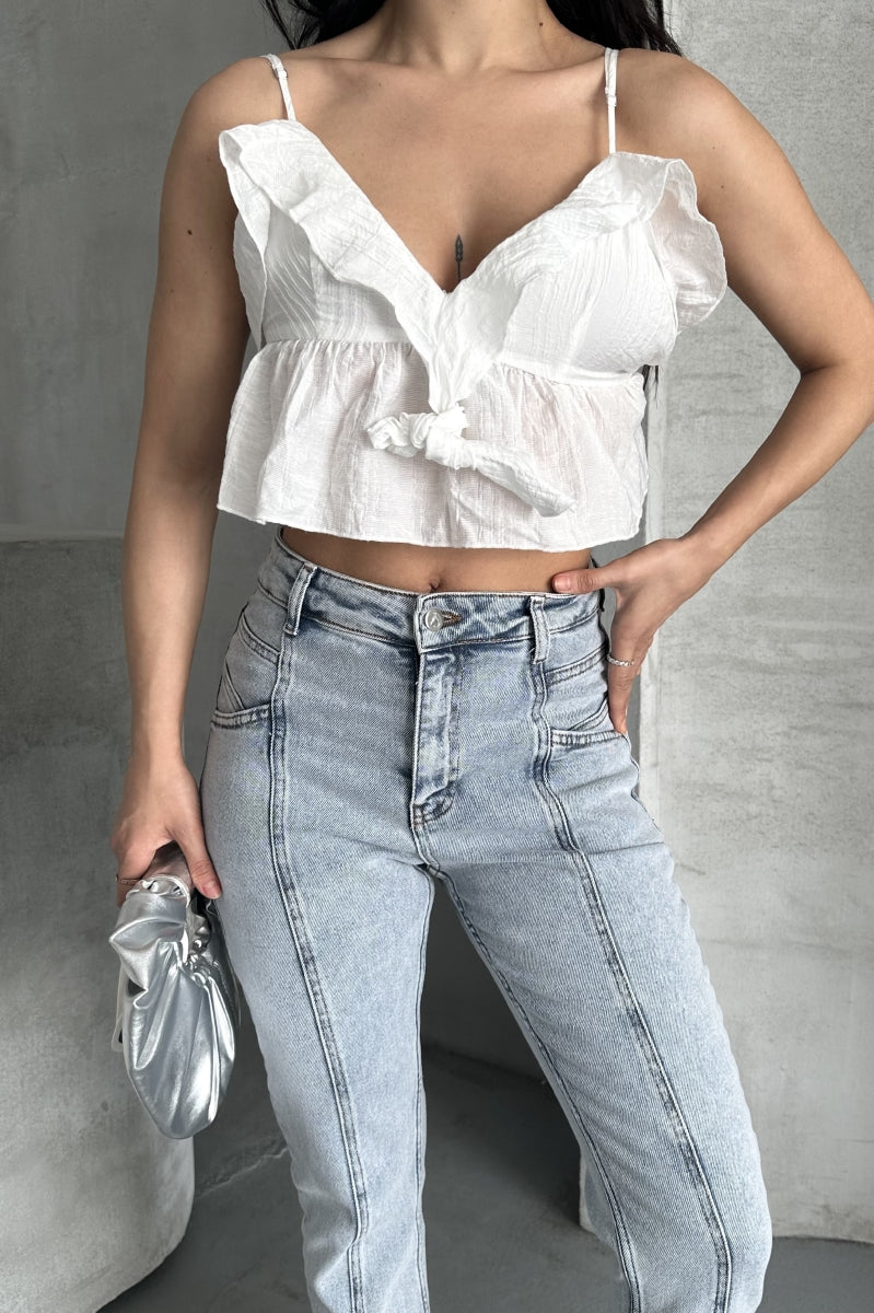 Parçalı Önü Yırtmaçlı Dikişsiz Paça Pantolon 1743