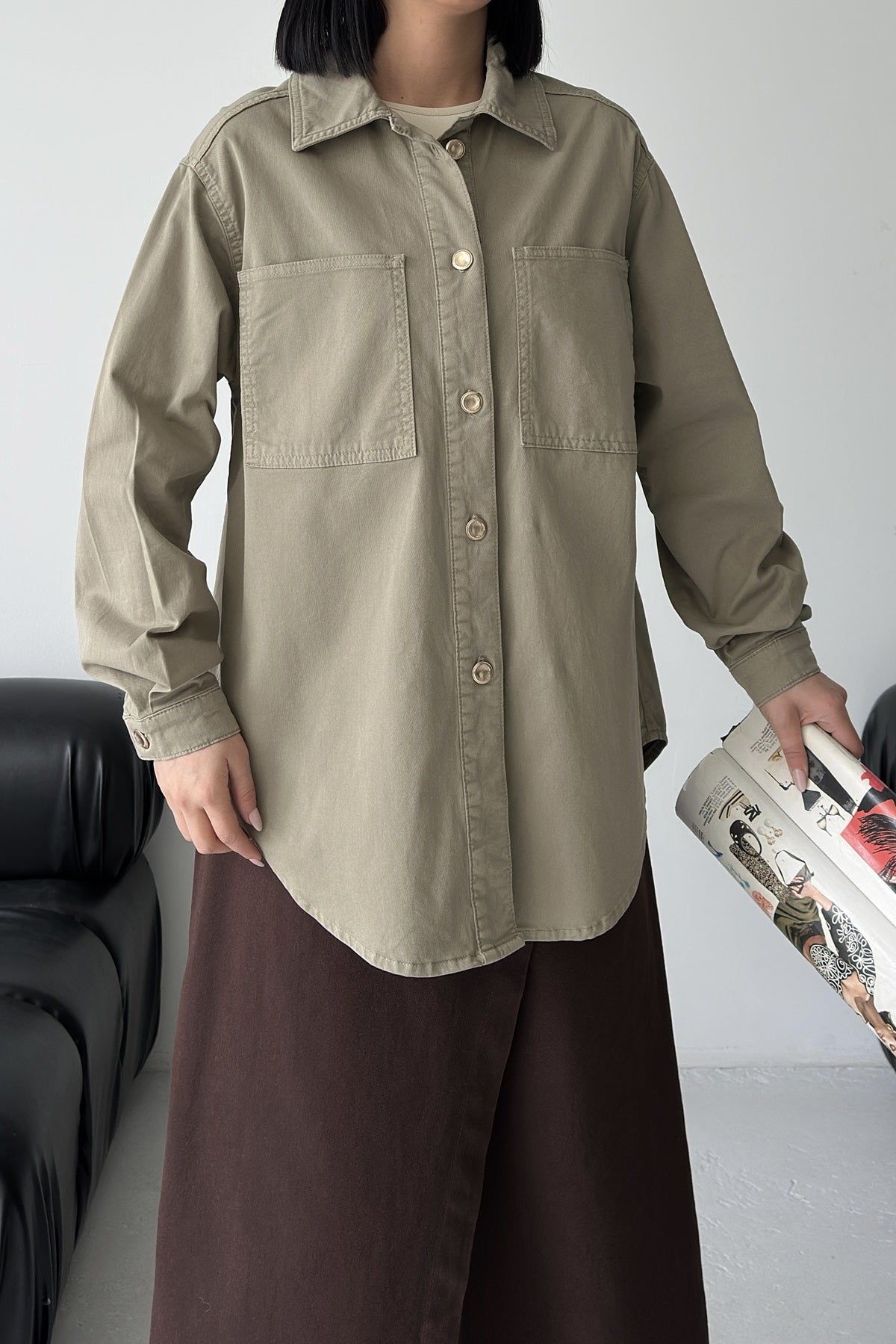 Düğmeli Oversize Kot Gömlek 6080