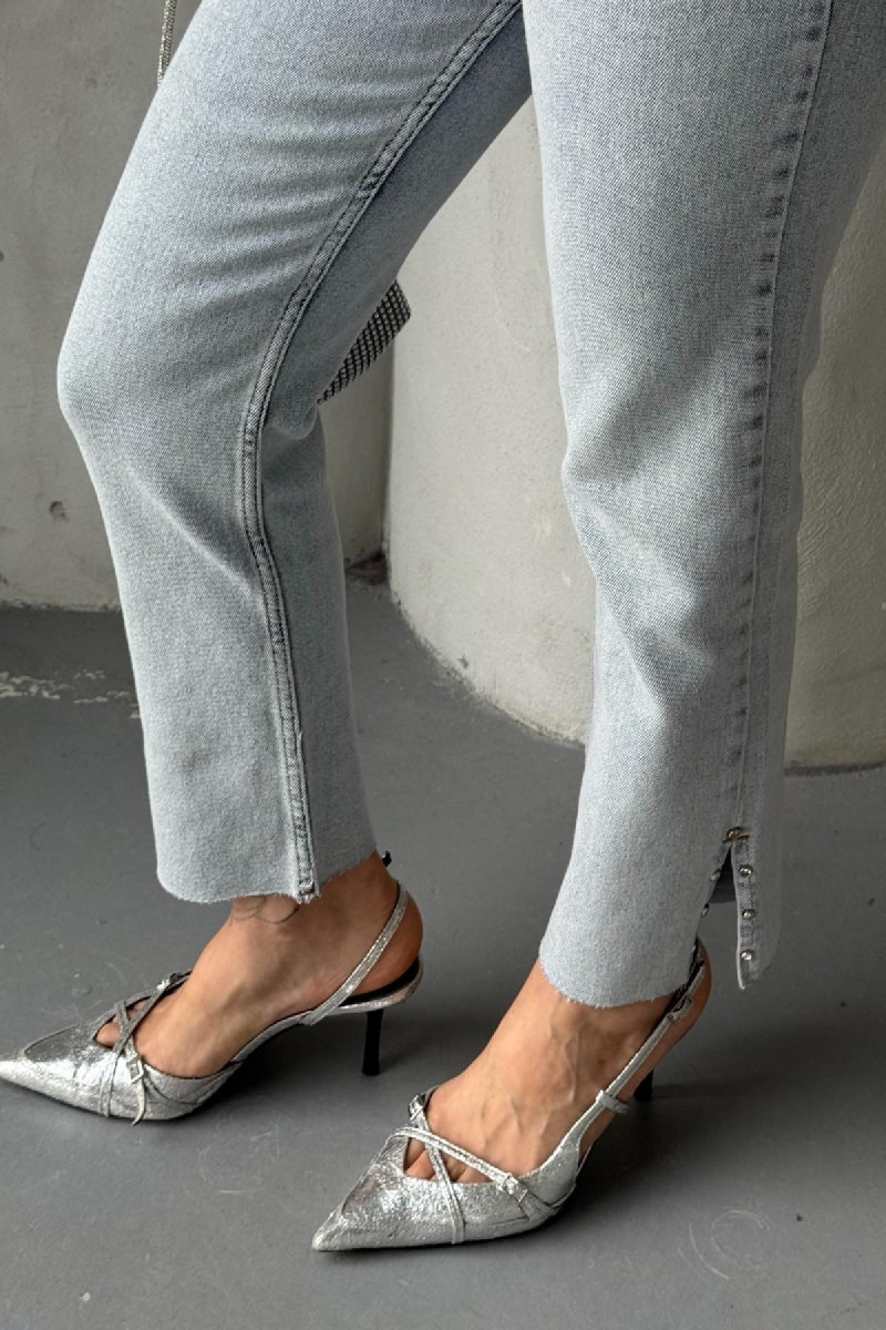 Yanı Yırtmaçlı Flare Paça Mom Kot Pantolon 1774