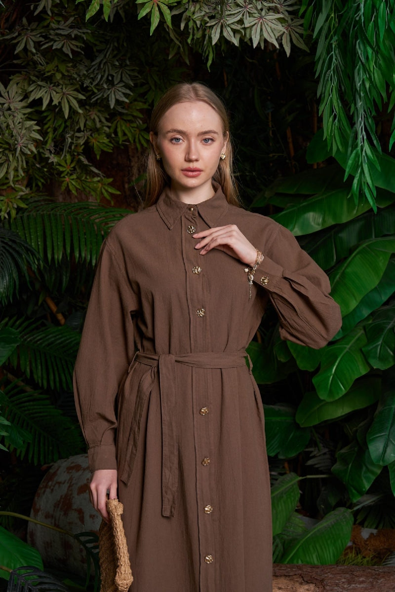 Uzun Keten Elbise HS303