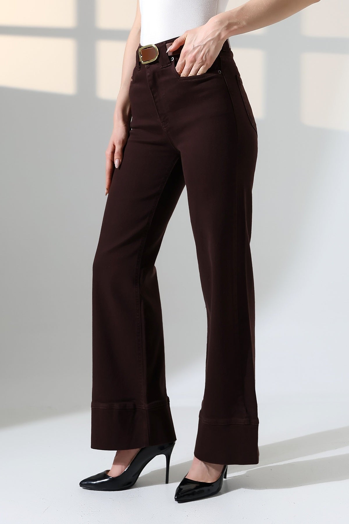 Paça Detaylı Palazzo Kot Pantolon 7164