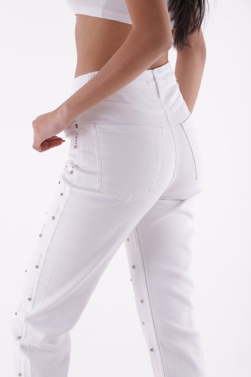 Tek Taraflı Droplı Mom Fit Kot Pantolon 7038