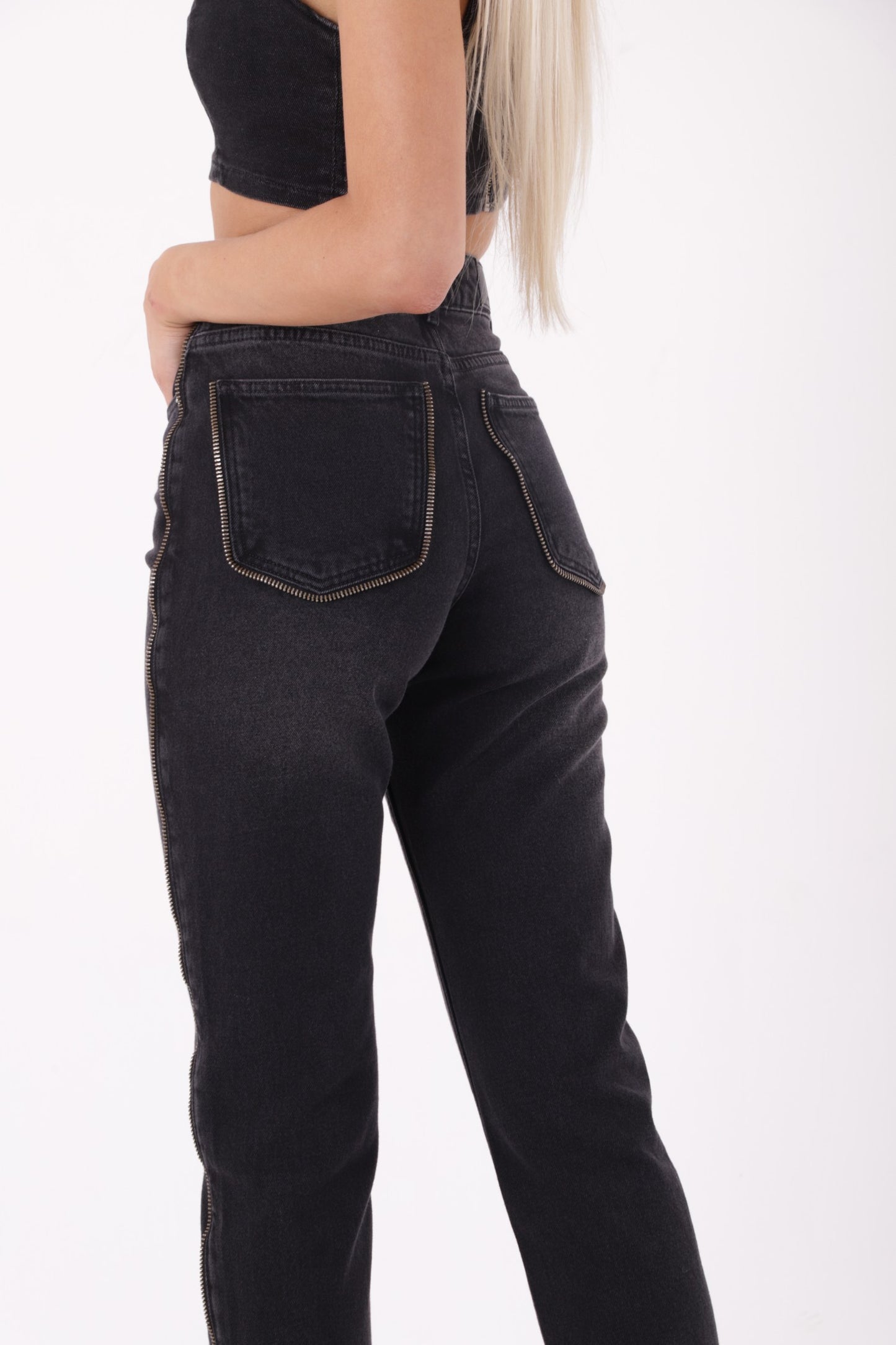 Şerit Fermuarlı Kot Pantolon 7004