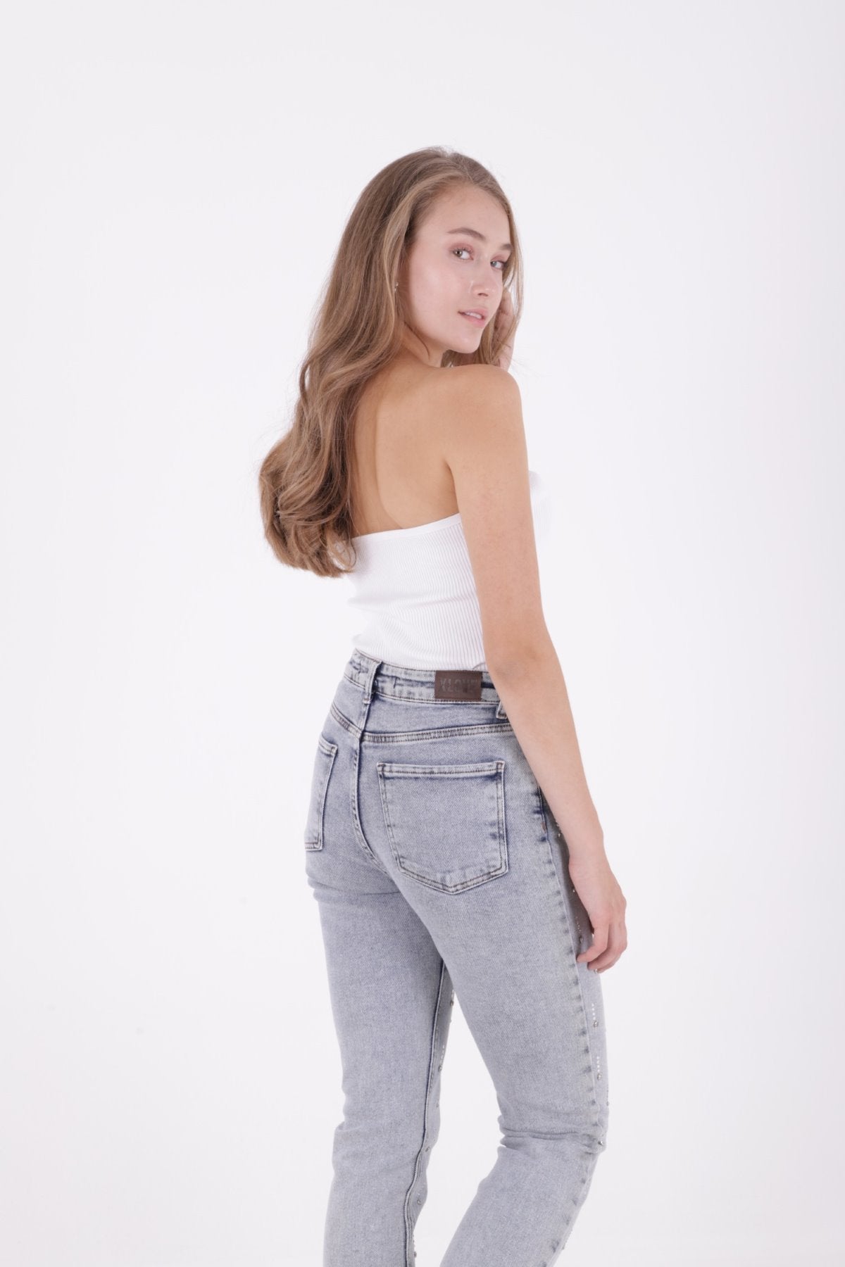 Tek Taraflı Droplı Mom Fit Kot Pantolon 7038