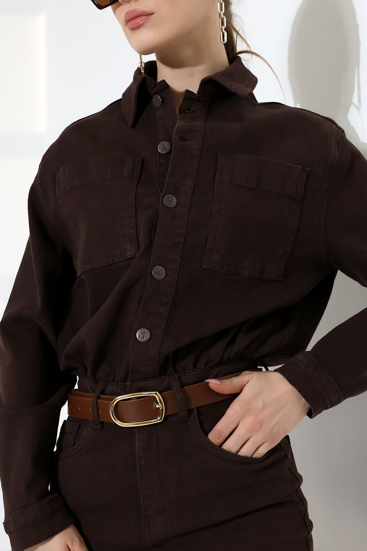 Düğmeli Mini Kot Elbise 3027