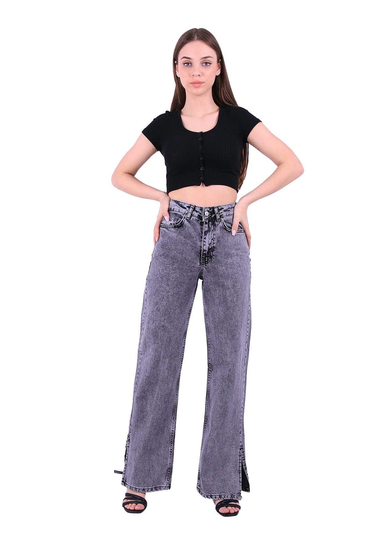 Paçası Yırtmaçlı Mom Fit Kot Pantolon 1732