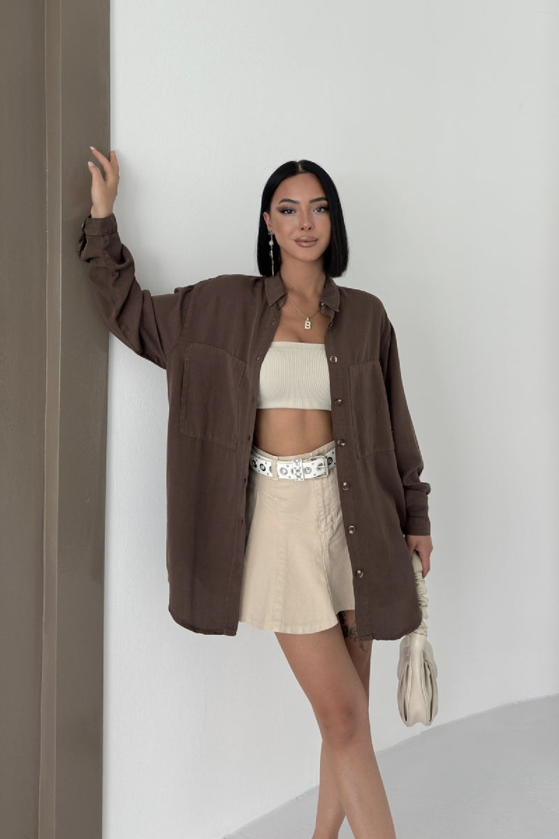 Uzun Tunik Keten Gömlek HS611