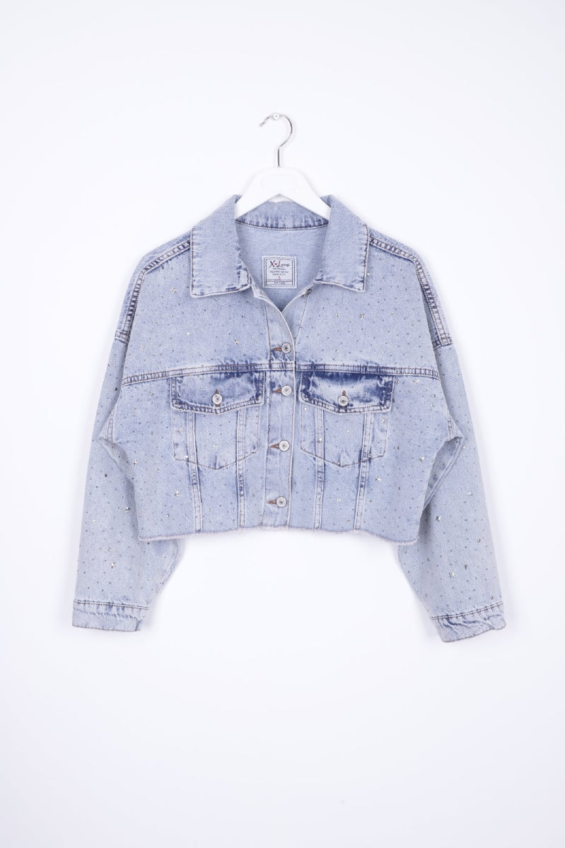 Taşlı Kısa Oversize Kot Ceket 6005