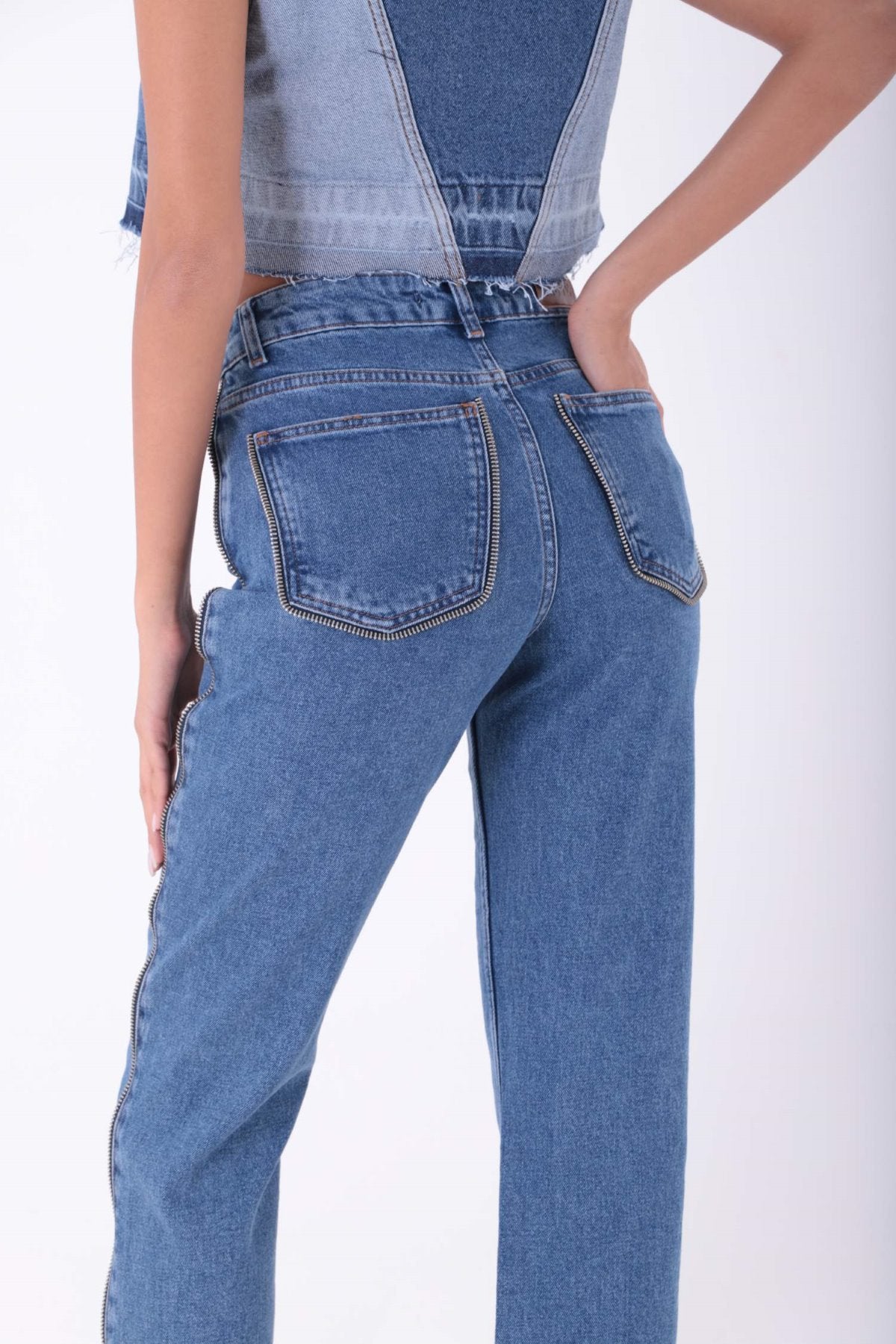 Şerit Fermuarlı Kot Pantolon 7004