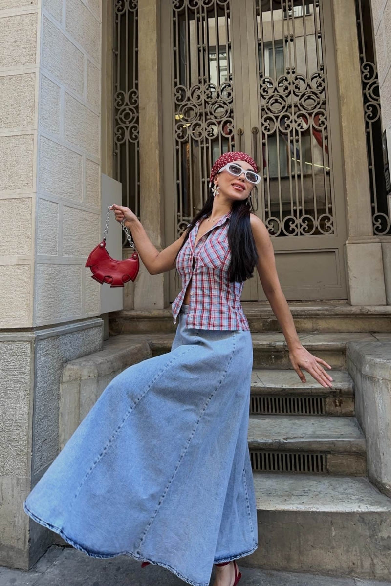 Beli Lastikli Volanlı Uzun Etek 1063