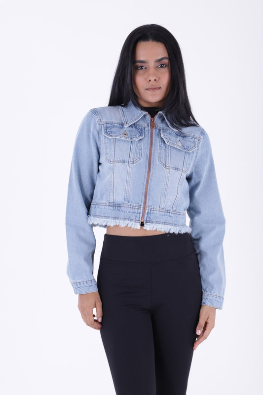 Fermuarlı Püskül Detaylı Kot Ceket